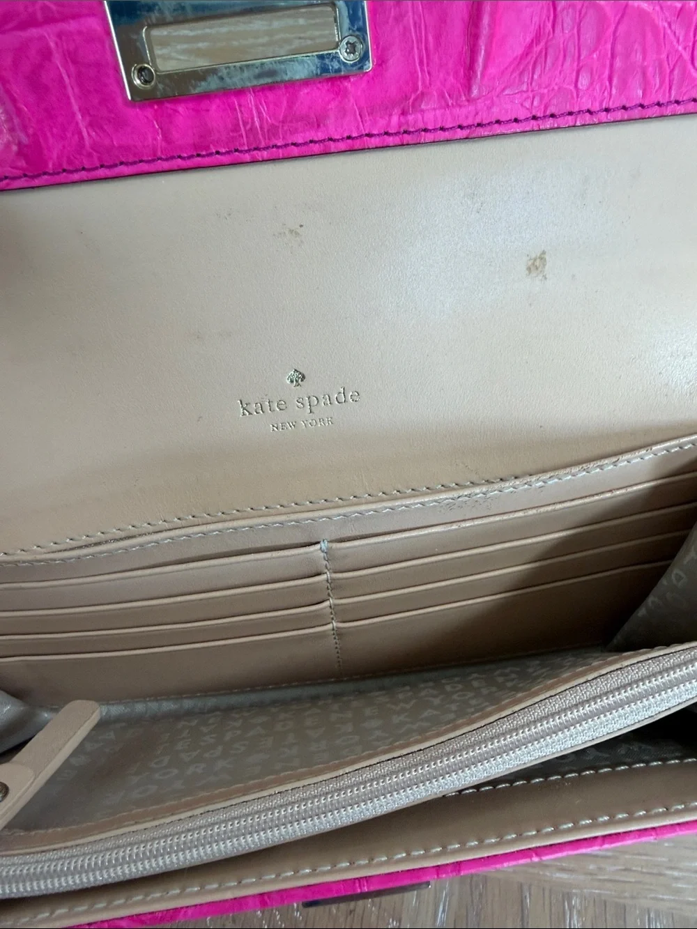 HOT PINK Kate Spade New York Wallet Textured Crocodile Embossed Leather Finish